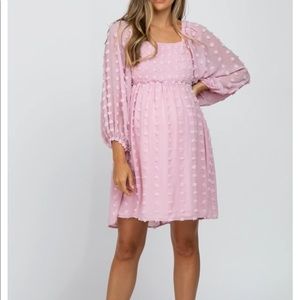 NWT Pink blush dot smocked maternity dress
